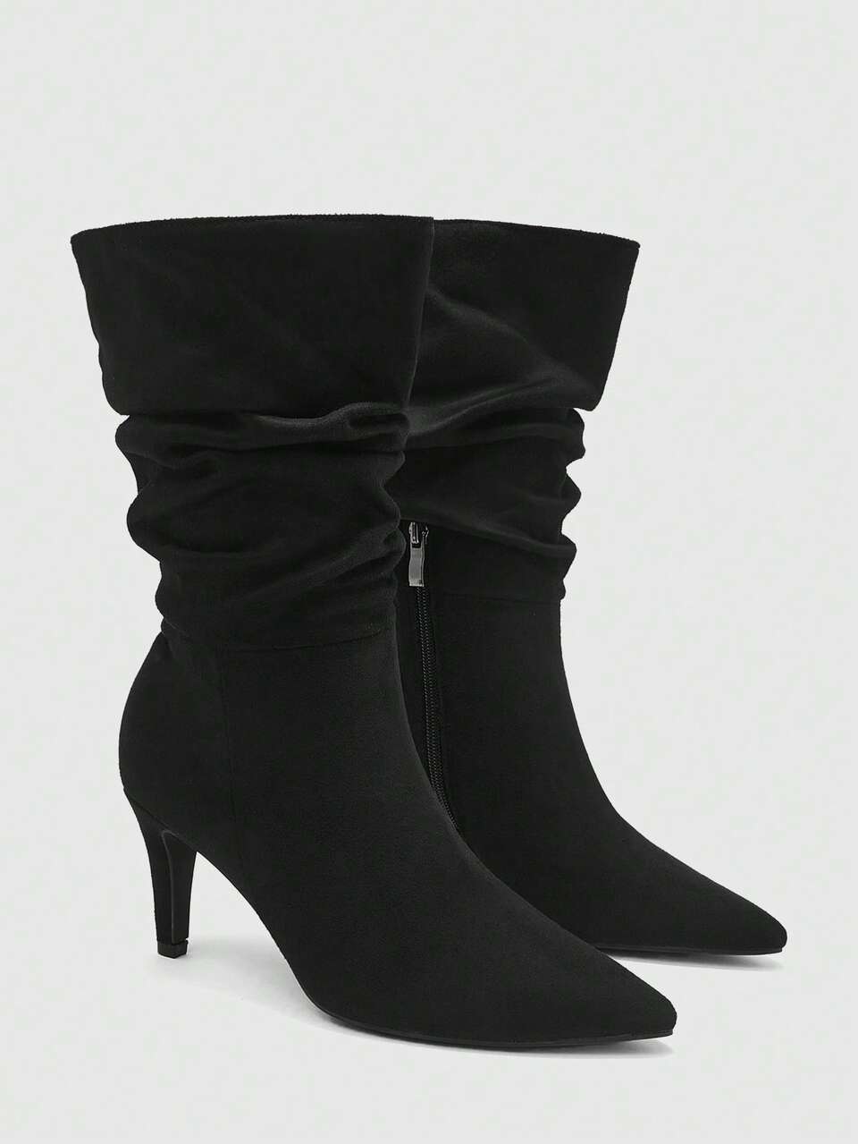 CUCCOO BIZCHIC Women's Pointed High-Heeled Side Zipper Black Pleated Women's Medium Boots Daily Commuting Simple Versatile Autumn And Winter Ankle Boots Women's Boot