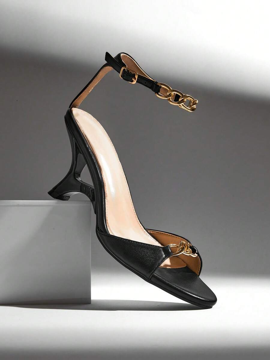SHUZIA Women's Elegant Minimalist Ankle Wadge Sandals - Black - View 1