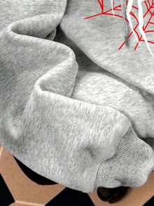 SHEIN EZwear Sudadera con capucha con estampado de araña, contraste de color y bordado de concha - Gris - Ver 4