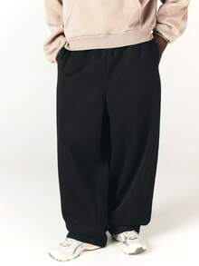 PLAYBOY X SUMWON Bunny Embroidered Wide Leg Sweatpants With Patch Pockets Relaxed Fit Fleece Joggers Cozy Fall Winter Loungewear - Black - View 4