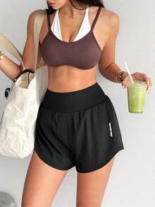 SHEIN Dewbera Summer 2-In-1 Running Comfortable Anti-Exposure Yoga Shorts - Black - View 7
