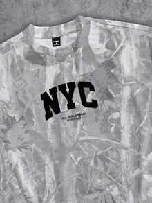Manfinity ZONE917 Kaos Lengan Pendek Ukuran Standar American Boxy Cropped Loose Distressed Dry Branch & Leaf NYC Graphic - MultiWarna - View 2