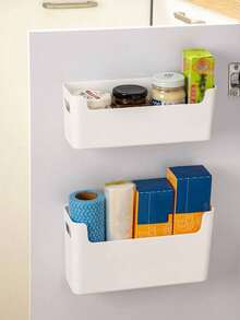 1Pc Wall Mount Kitchen Storage Box No Drill Cabinet Door Organizer For Plastic Wrap Bag Cleaning Supplies Inside Cupboard Door - Multicolor - View 5
