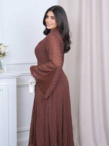 The Leen Edit Elegant Coffee Color Notched Collar Single-Breasted Waist Pleated Long Sleeve A-Line Shirt Dress For Women Vacation - Coffee - View 3