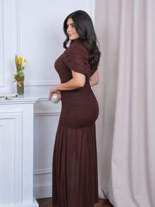 The Leen Edit Elegant Dark Brown Ruched Bodycon Dress For Women,Autumn Evening Cocktail Party, Date,Formal Gathering,Christmas New Year Winter Dresses Summer - Brown - View 2
