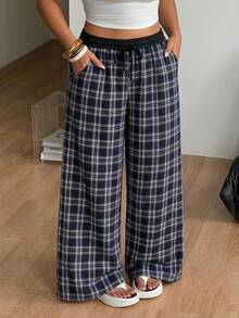 Coolane Celana Panjang Ukuran Besar Gaya Kasual Minimalis Longgar Warna Biru Navy Cocok untuk Musim Semi dan Gugur - MultiWarna - View 5