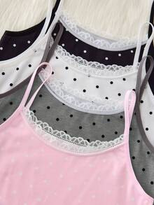 4pcs/Set Girls Big Tween Girl Simple Multi-Color Polka Dot Print Lace Front Soft Comfortable Innerwear Base Layer Everyday Fashion Basic - Multicolor - View 4