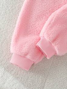SHEIN Playful Pals Baby Girls Fluffy Pink Fleece Embroidered Hat Vest + White Sweatshirt + Pink Fuzzy Pants 3 Pieces Set - Multicolor - View 7