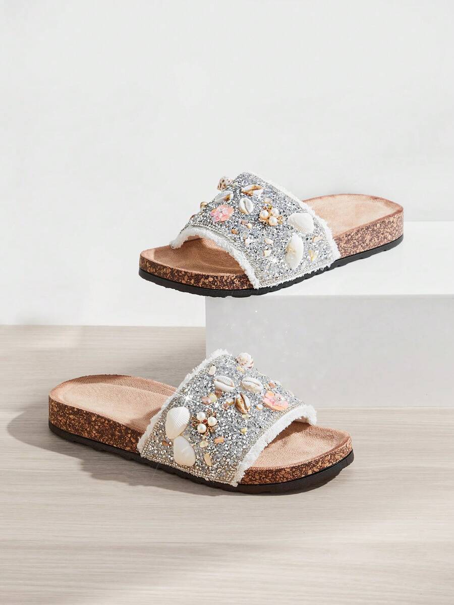 SHUZIA Women's Casual Comfy Mesh Slip-On Flat Sandals - White - View 1