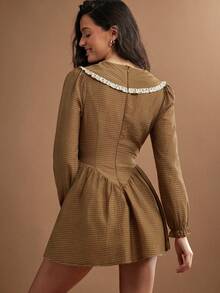 WESTFADE Contrast Floral Edge Striped Artisan Dress, Fall, Autumn, Winter, Female Country Look, Cowgirl Clothing For Women, Western, Rodeo, Festival Graduation - Brown - View 2