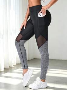 Easithlete Easithlete Women's Mesh Patchwork Color Block Casual Daily Travel Sports Leggings - Multicolor - View 3