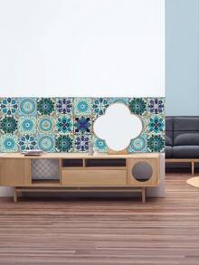 10pcs Self Adhesive Waterproof Oilproof Mildewproof Removable Tile Stickers Blue Purple Mandala For Bathroom Kitchen Shower Wall Home Decor - multicolor - View 2