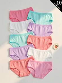 10pcs Girls Cute Solid Color Pink, Magenta, Purple, Green, White Printed Underwear Set Autumn Fall - Multicolor - View 1