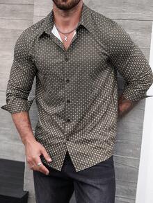 EGENSIO Plus Size Men's All-Over Print Long Sleeve Single-Breasted Casual Commute Shirt - Coffee Brown - View 4