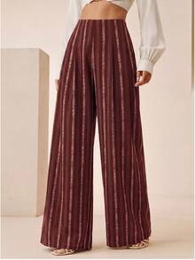 Anewsta Women's Striped Casual Versatile Daily Wear Suit Pants - Burgundy - View 1