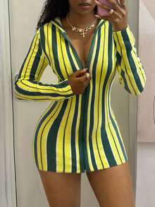 Fiercella Fiercella 極簡街頭風女款夏季黃色無袖條紋修身針織上衣洋裝，Afro時尚穿搭 - 黃色 - 查看 1