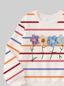 SHEIN Elladie kids 女童2件套，田園甜美棕色花卉3D效果印花長袖抓絨衛衣上衣＋喇叭褲，柔軟套裝，秋冬季 - 彩色 - 查看 6