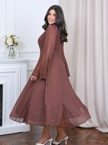 The Leen Edit Elegant Coffee Color Notched Collar Single-Breasted Waist Pleated Long Sleeve A-Line Shirt Dress For Women Vacation - Coffee - View 2