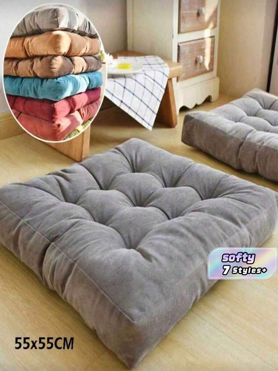 1 Buah Alas Kursi Corduroy Besar 55cm, Bantal Lantai Tatami, Warna Polos, Persegi, Tebal, Berlapis - Bantalan kursi tebal persegi - View 1