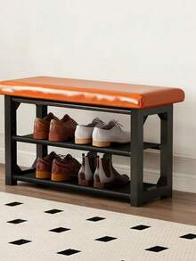 1PC Upholstered Shoe Changing Bench,Double Layer Open Shoe Rack With Cushioned Seat,Breathable Shoe Storage Bench,Sturdy Shoe Stool For Entryway Hallway Apartment Small Home - Multicolor - View 7