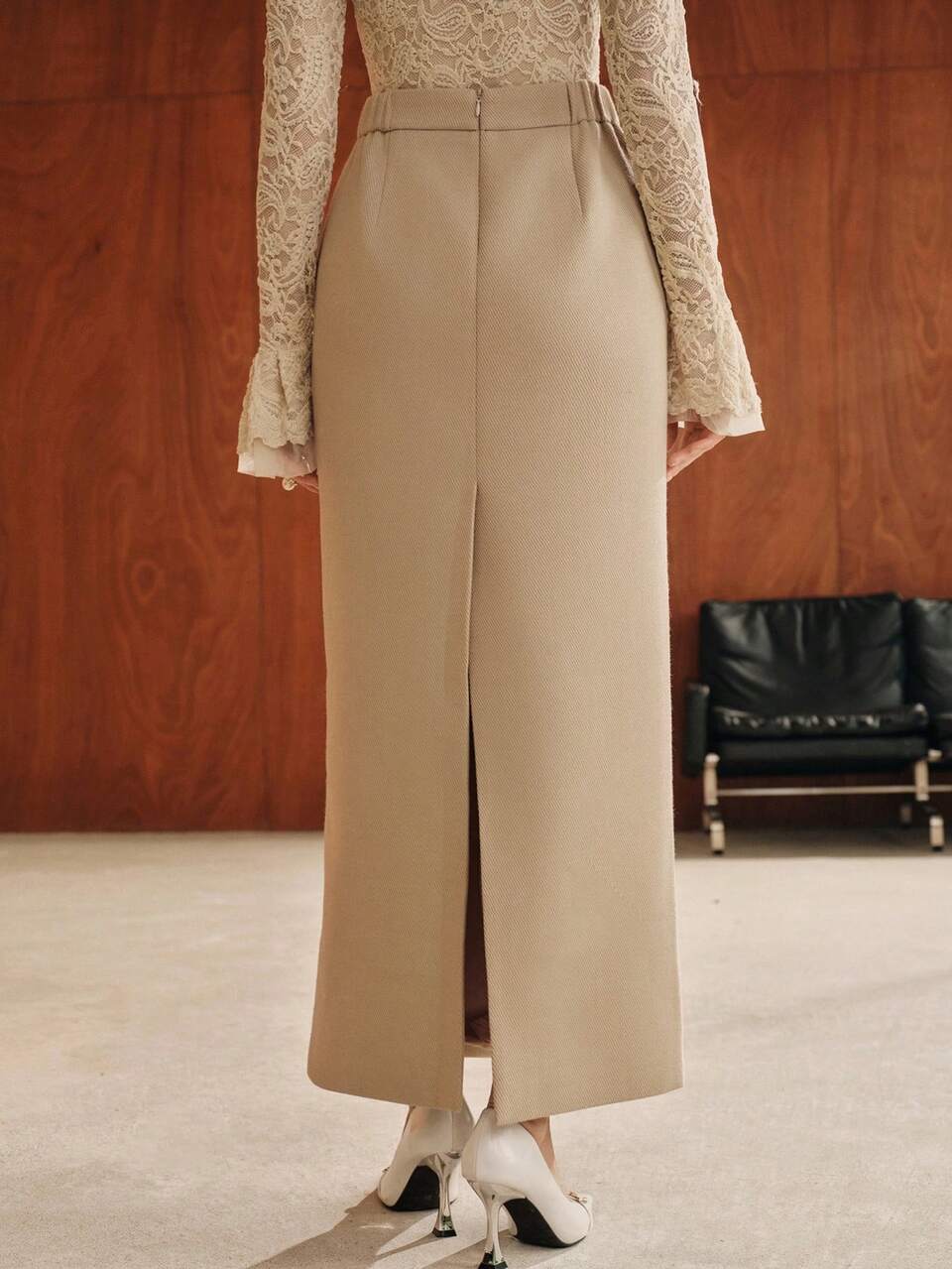 Anewsta Autumn/Winter New Camel Color Elegant Minimalist Casual Commute Versatile High Waist Draped Wool Blend Long Skirt For Women