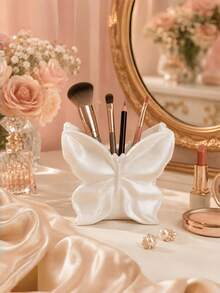 1PC Standard Size Compact Durable Lightweight Plastic 3D Printed Butterfly Cute Aesthetic Multi Functional Makeup Brush Holder Pen Cup Desk Organizer Storage Box Creative Vanity Office Home Workspace Decor Gift For Beauty Lovers - multicolor - View 3