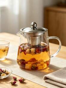1PC High Borosilicate Heat-Resistant Glass Teapot, With Stainless Steel Filter Tea Infuser, Heat-Resistant Flower Tea Pot With Stainless Steel Lid, Suitable For Home Tea Brewing, Kung Fu Tea, Home, Restaurant, Camping, Office Tea Set And Barware - Transparent 1 - View 5