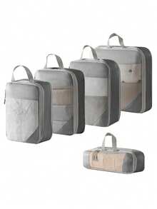 5Pcs Compression Packing Cubes For Suitcases Space Saving Travel Essentials Portable Lightweight Durable For Home Outdoor Road Trip Luggage Organizer For Adults - Grey - View 4