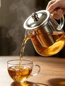 1PC High Borosilicate Heat-Resistant Glass Teapot, With Stainless Steel Filter Tea Infuser, Heat-Resistant Flower Tea Pot With Stainless Steel Lid, Suitable For Home Tea Brewing, Kung Fu Tea, Home, Restaurant, Camping, Office Tea Set And Barware - Transparent 1 - View 6