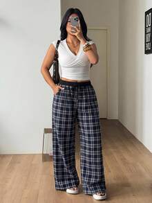 Coolane Celana Panjang Ukuran Besar Gaya Kasual Minimalis Longgar Warna Biru Navy Cocok untuk Musim Semi dan Gugur - MultiWarna - View 3