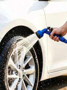 1pc The Blue Telescopic Elastic Hose, Equipped With An Adjustable Nozzle, Is Suitable For Car Washing, Lawn Watering, Plant Care, And Pet Bathing. It Can Be Used All Year Round And Is Made Of Hose And Connector. - Blue - View 2