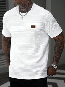 EGENSIO 男士紋理休閒街頭風短袖T恤，適合夏季度假與秋季穿著 - 白色 - 查看 5