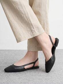 CUCCOO BIZCHIC 女款小方頭平底黑色拼接低鞋幫後扣涼鞋，輕便舒適簡約，適合通勤日常穿著 - 0837黑1# - 查看 9