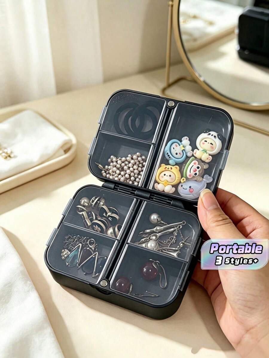 Portable Magnetic 7 Compartment Double Row Pill Case, Transparent Plastic Weekly Pill Organizer, Travel Storage Box For Medication Vitamins Trinkets Small Accessories - multicolor - View 1