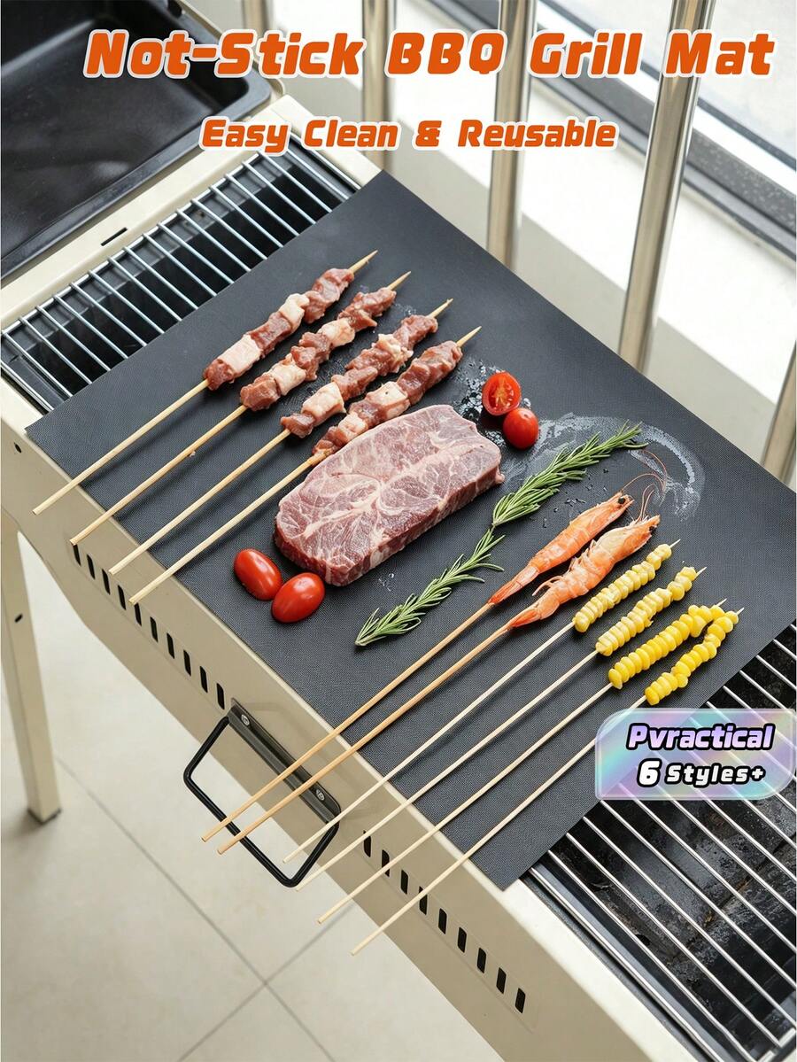 1pc/4/6pcs Non-Stick Baking/Grill Mat, Heat Resistant Easy Clean Kitchen Tool,Non-Stick Barbecue Pad Black Copper High Temperature Bbq Barbecue Pad Oven Pad