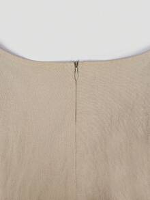 SHEIN LUNE Women Elegant Color Block Two Pieces Set, Long/Short Sleeve Blouse With Matching Skirt, Chic Casual O - Apricot - View 5