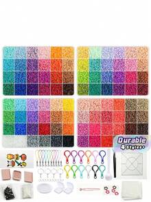 24/48/72/96 Color Bean Set Box, 2.6mm Multi-Color Bean Filling Bag, DIY Hand-Made Bean Set, Including Lanyard, Key Chain, Square Nail Plate, Storage Box, Tweezers, Suitable For Birthday, Graduation, Valentine's Day, Halloween - one size fits all - View 1