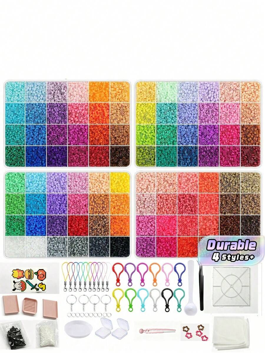 24/48/72/96 Color Bean Set Box, 2.6mm Multi-Color Bean Filling Bag, DIY Hand-Made Bean Set, Including Lanyard, Key Chain, Square Nail Plate, Storage Box, Tweezers, Suitable For Birthday, Graduation, Valentine's Day, Halloween - one size fits all - View 1