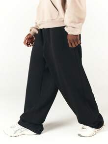 PLAYBOY X SUMWON Bunny Embroidered Wide Leg Sweatpants With Patch Pockets Relaxed Fit Fleece Joggers Cozy Fall Winter Loungewear - Black - View 5
