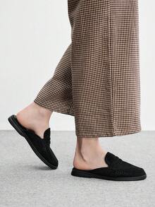 CUCCOO BIZCHIC 時尚女款黑色麂皮鏤空舒適通勤女式穆勒鞋，平底女鞋適合戶外度假、購物、上班及日常通勤，百搭平底女鞋 - 黑色 - 查看 10
