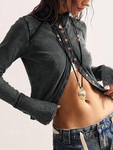 Bohemela Casual Solid Color Knit Women's Lightweight Jacket Everyday Work Going Out Dark Grey Autumn - Black - View 4