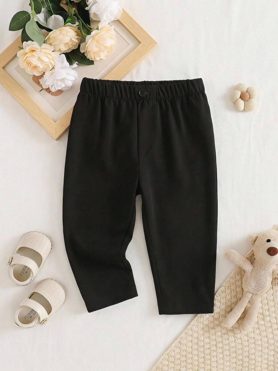 SHEIN Playful Pals 中性嬰兒褲 多用途適用所有場合 四季可穿 前中裝飾鈕扣設計 秋季正式款
