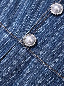 GlowEve Women's Bowknot Casual Elegant Daily Autumn Denim Dress Office Tea Party Blue And White Stripe Retro 90s Fformal Office Tea Party - Dark Wash - View 7
