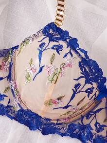 SHEIN Esselle 2pcs Embroidered Women's Lingerie Set - Royal Blue - View 3