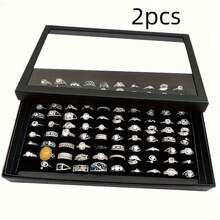1/2 piezas Caja de joyas con tapa de 36/100 ranuras, bandeja para pendientes, bandeja de exhibición de anillos, caja de anillos, caja de joyas, caja de almacenamiento de pendientes, caja de exhibición de joyas a prueba de polvo, regalo para mujeres - Multicolor - Ver 16