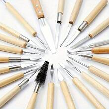 41/45件套木柄陶艺雕塑工具套装，适用于陶瓷、聚合物粘土和塑料粘土 - 无动力雕刻、成型和造型工具套装 - 彩色 - 查看 2
