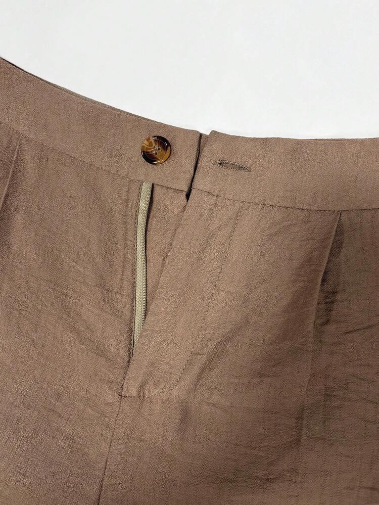 Trelyra New Soft Casual White Lightweight Shirt Paired With Warm Sand Brown Wide Leg Pants Versatile Fashion 2 Pieces Set - White - View 6