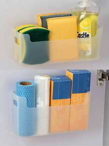 1Pc Wall Mount Kitchen Storage Box No Drill Cabinet Door Organizer For Plastic Wrap Bag Cleaning Supplies Inside Cupboard Door - Multicolor - View 2