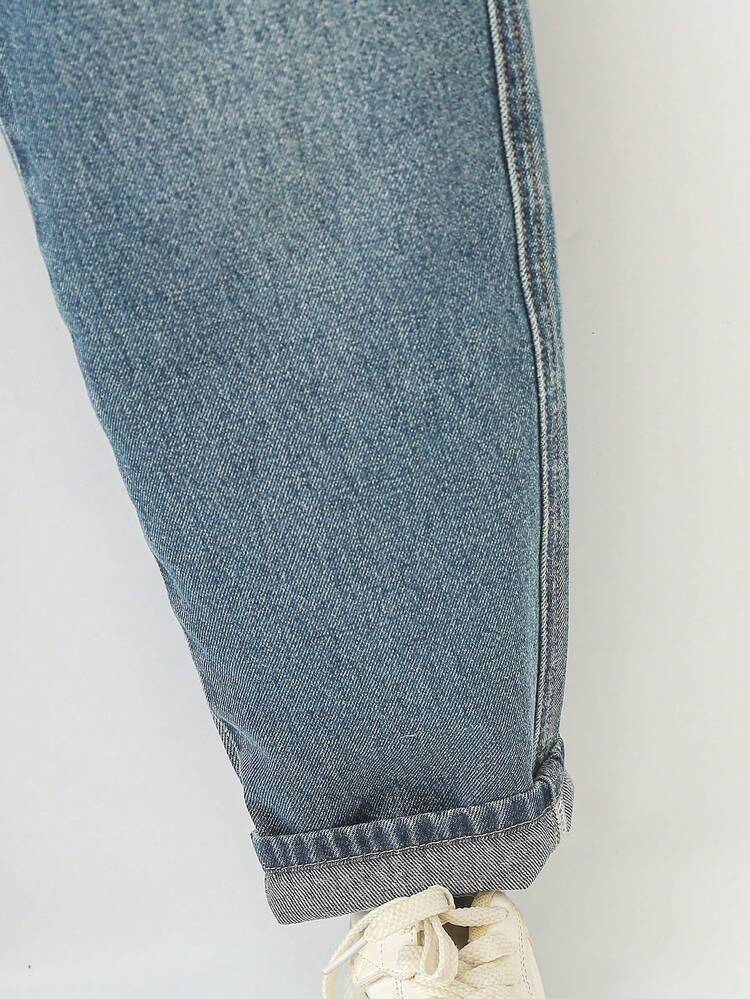 Mirajuku Tween Boys Jeans New Arrival Vintage Blue Washed Denim Pants, Stretch Casual Straight Leg Slim Fit Tapered Leg Jeans, Mid-Waist Design - Medium Wash - View 6