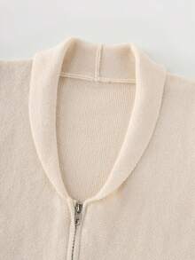 Balvessa Women's Solid Color Long Sleeve Zip-Up Knit Cardigan - Camel - View 6